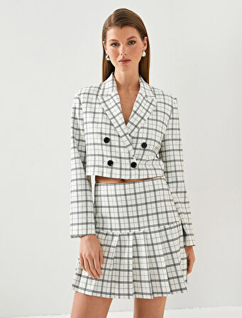 Crop Blazer Ceket Kruvaze Kapama Düğmeli