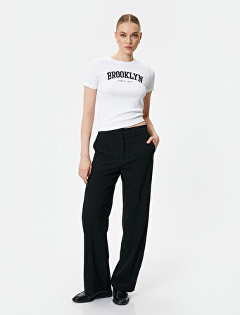 Brooklyn Baskılı Tişört Slim Fit Kısa Kollu Bisiklet Yaka Pamuklu