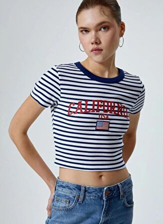 Koton U Yaka Lacivert Kadın T-Shirt 4SAL10190IK