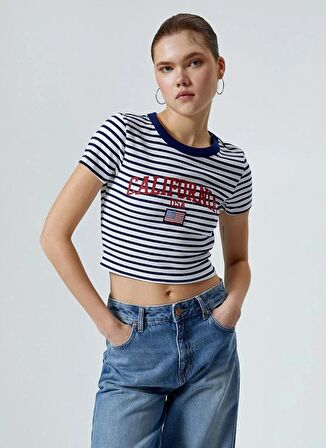 Koton U Yaka Lacivert Kadın T-Shirt 4SAL10190IK