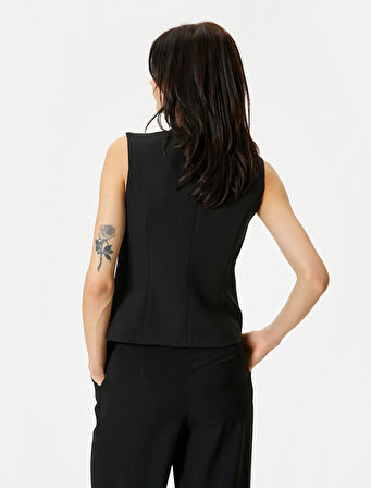 Klasik Yelek Düğmeli Kapaklı Cepli Düğmeli