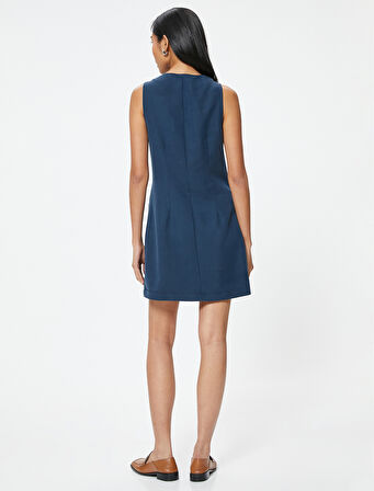 Mini Jile Elbise Modal Kumaş Düğmeli V Yaka A Kesim