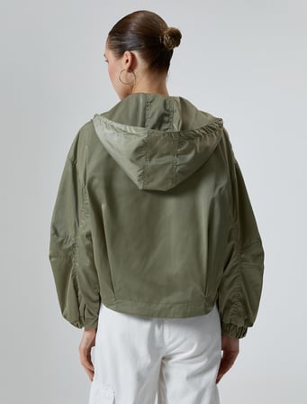 Oversize Bomber Ceket Kapüşonlu Cepli Fermuarlı