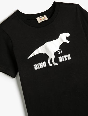 Dinozorlu Tişört Kısa Kollu Bisiklet Yaka Pamuklu
