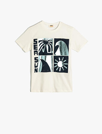 Tişört Yaz Temalı Baskılı Kısa kollu Bisiklet Yaka Pamuklu