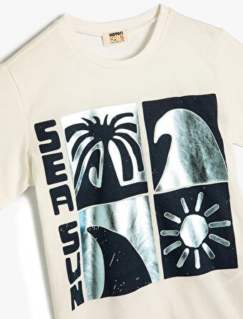 Tişört Yaz Temalı Baskılı Kısa kollu Bisiklet Yaka Pamuklu