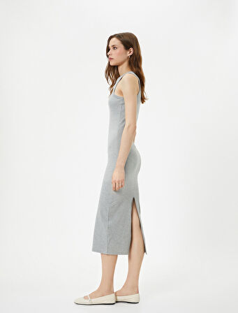 Midi Elbise Halter Yaka Bodycon Fitilli