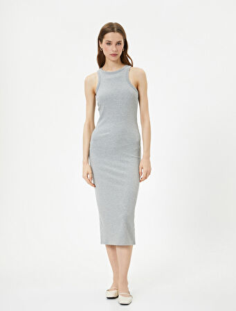 Midi Elbise Halter Yaka Bodycon Fitilli