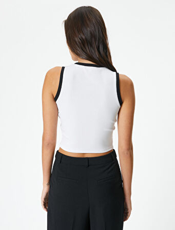 Crop Fitilli Atlet Halter Yaka Biye Detaylı