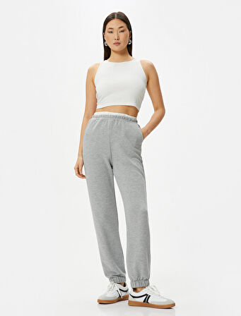 Jogger Eşofman Altı Beli Çift Lastik Görünümlü Cepli