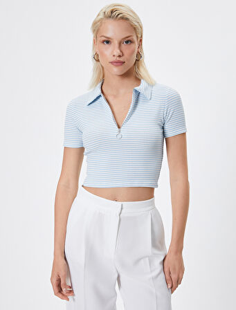 Polo Yaka Tişört Kısa Kollu Yarım Fermuarlı