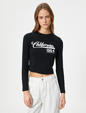 Uzun Kollu Tişört Kolej Baskılı Sloganlı Bisiklet Yaka