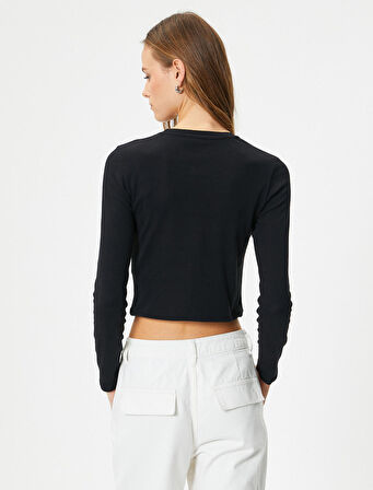 Uzun Kollu Tişört Kolej Baskılı Sloganlı Bisiklet Yaka