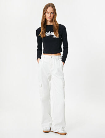 Uzun Kollu Tişört Kolej Baskılı Sloganlı Bisiklet Yaka