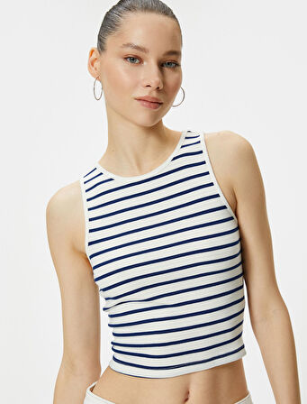 Halter Yaka Kolsuz Tişört Slim Fit Viskon Kumaş