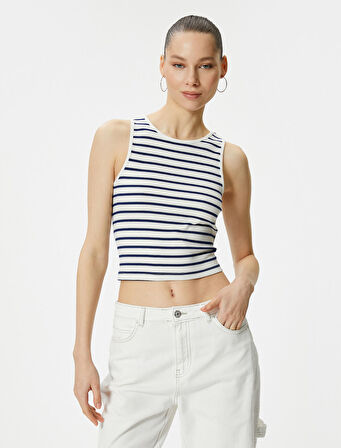 Halter Yaka Kolsuz Tişört Slim Fit Viskon Kumaş