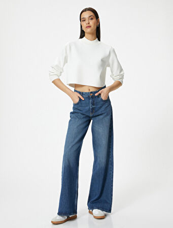 Crop Sweatshirt Dik Yaka Ribanalı