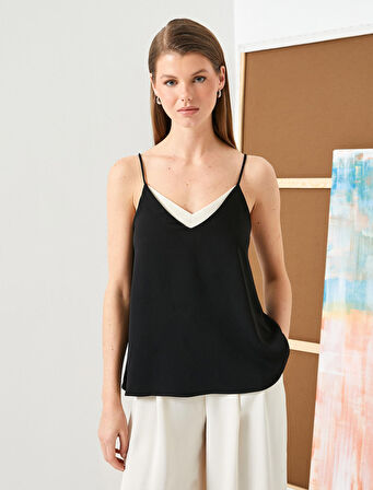 İnce Askılı Üst V Yaka Kumaş Detaylı