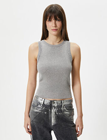 Halter Yaka Fitilli Atlet Simli Viskon Karışımlı