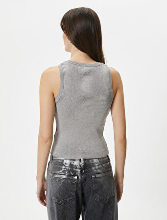 Halter Yaka Fitilli Atlet Simli Viskon Karışımlı