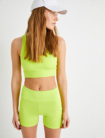 Sporcu Sütyeni Arkası Çapraz Askılı Kaplı U Yaka Slim Fit