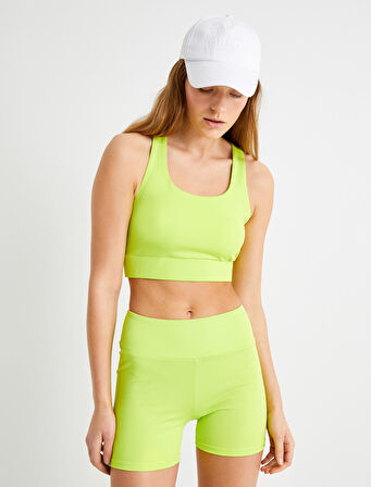 Sporcu Sütyeni Arkası Çapraz Askılı Kaplı U Yaka Slim Fit