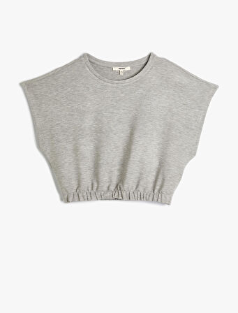 Crop Tişört Kısa Kollu Beli Lastikli Bisiklet Yaka