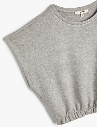 Crop Tişört Kısa Kollu Beli Lastikli Bisiklet Yaka