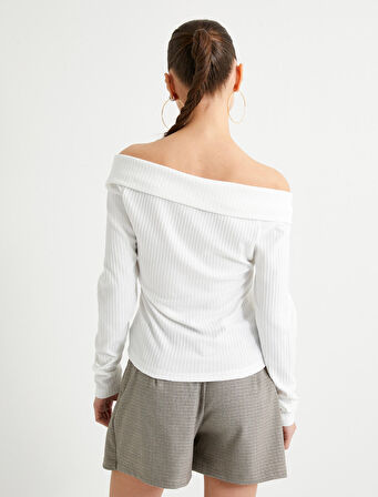 Madonna Yaka Tişört Fermuarlı Uzun Kollu