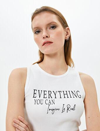 Halter Yaka Atlet Crop Slogan Baskılı Pamuklu