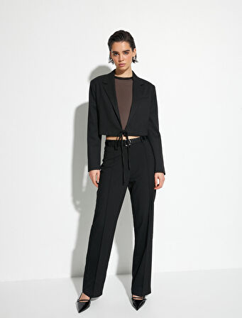 Crop Ceket Önden Bağlamalı Cep Detaylı