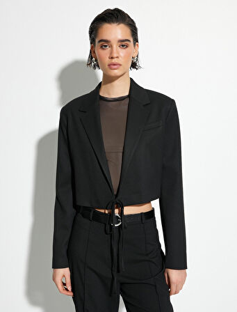 Crop Ceket Önden Bağlamalı Cep Detaylı