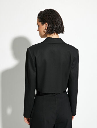 Crop Ceket Önden Bağlamalı Cep Detaylı