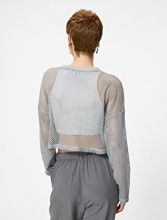 Crop File Tişört Uzun Kollu Bisiklet Yaka