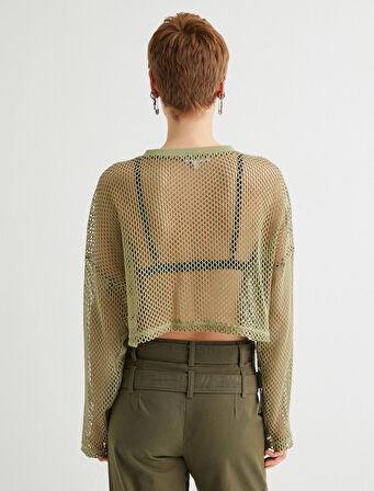 Crop File Tişört Uzun Kollu Bisiklet Yaka