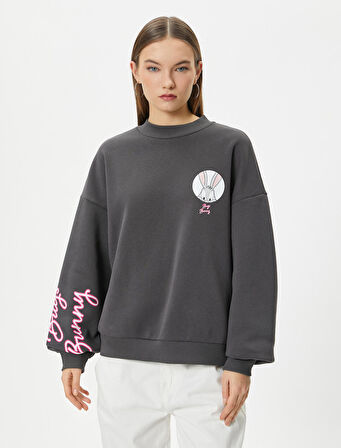 Bugs Bunny Sweatshirt Lisanslı Arkası Baskılı Bisiklet Yaka Rahat Kalıp