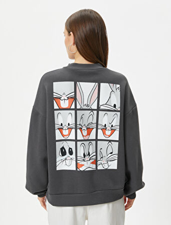 Bugs Bunny Sweatshirt Lisanslı Arkası Baskılı Bisiklet Yaka Rahat Kalıp