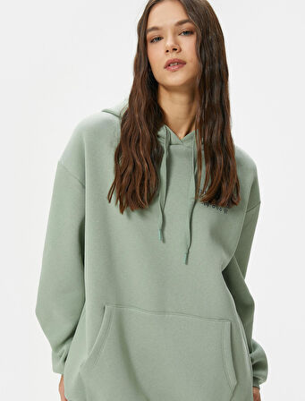 Kapşonlu Sweatshirt Arkası Baskılı Rahat Kalıp Uzun Kollu