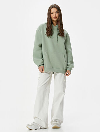 Kapşonlu Sweatshirt Arkası Baskılı Rahat Kalıp Uzun Kollu