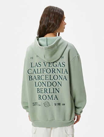 Kapşonlu Sweatshirt Arkası Baskılı Rahat Kalıp Uzun Kollu