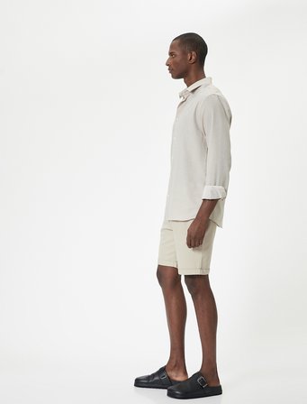 Kumaş Şort Slim Fit Chino Düğmeli Katlı Paça Cep Detaylı