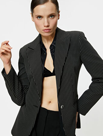 Slim Fit Blazer Ceket Tek Düğmeli Cep Detaylı