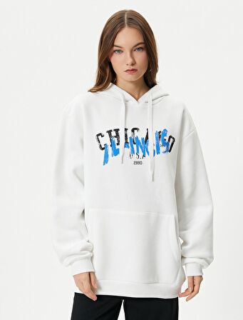 Kapşonlu Sweatshirt Arkası ve Önü Baskılı Uzun Kollu Pamuk Karışımlı