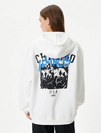 Kapşonlu Sweatshirt Arkası ve Önü Baskılı Uzun Kollu Pamuk Karışımlı