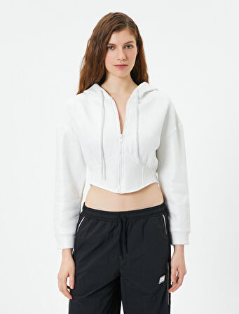 Crop Kapşonlu Sweatshirt Fermuarlı Korse Detaylı