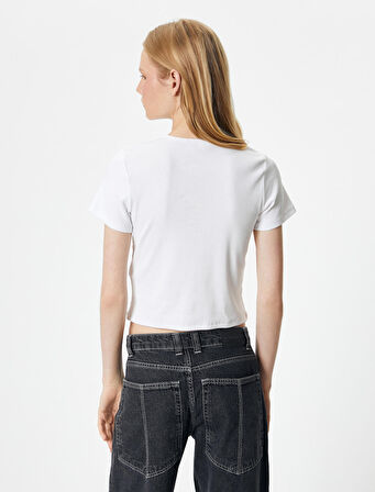 Slogan Baskılı Tişört Kısa Kollu Bisiklet Yaka Pamuklu