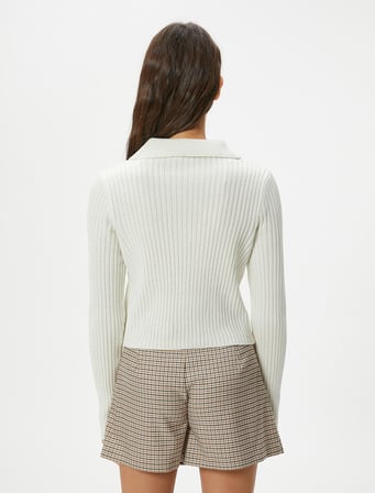 Dik Yaka Fermuarlı Triko Hırka Uzun Kollu Slim Fit 