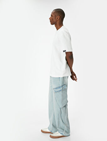 Bol Kot Pantolon Kargo Cepli Düğmeli Geniş Paça