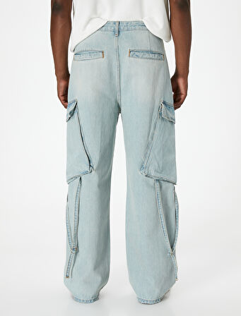 Bol Kot Pantolon Kargo Cepli Düğmeli Geniş Paça