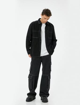 Oversize Kot Pantolon Kargo Cepli Düğmeli